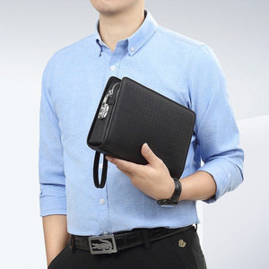 Nouveau sac pour homme en cuir véritable, antivol, avec serrure à combinaison, motif crocodile, pochette de luxe, grande capacité, polyester, style urbain - Product Image 5