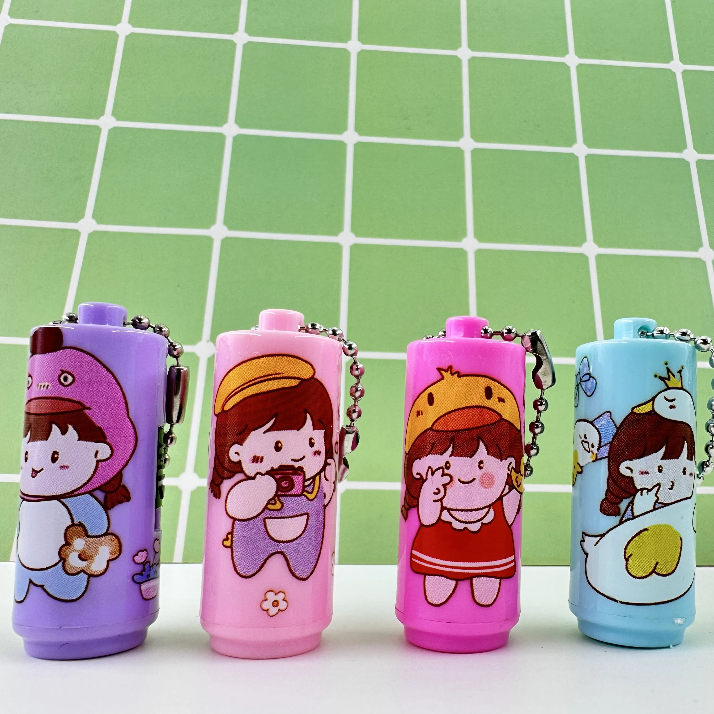 Wholesale Low Price Little Girl Cartoon Design LED Keychain Round Plastic Material Keychain For Sale