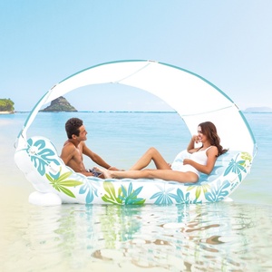 PVC Inflatable Tropical <b>Lounge</b> with Detachable Canopy 88*59*65 Inch with 2 Built-in Cup Holders and 2 Ropes for Beach <b>Pool</b> Fun - Product Image 2