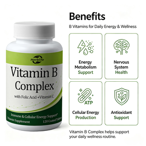 Tabletas recubiertas de complejo vitamínico B de marca privada OEM ODM con ácido fólico y vitamina C, suplemento para el apoyo inmunológico y la energía celular. - Product Image 3