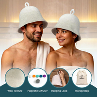 Chapeau et bonnet de sauna en laine mérinos pour femmes et hommes - Ultra doux, léger, diffuseur d'arômes, protection du cuir chevelu, sac de rangement avec boucle de suspension
