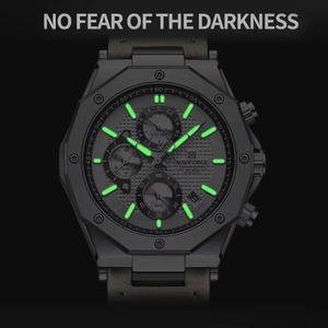 Drioshipping Auto Date Luminous <b>Hands</b> <b>Clock</b> Men Fashion Quartz Sport Waterproof Chronograph Genuine Leather Strap Wristwatch - Product Image 4