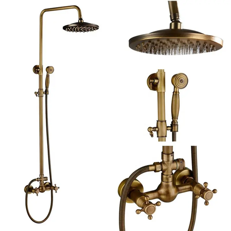 Antique brass Shower Set Faucet Wall Mount Single Handle with Handshower + Shelf Bathroom Shower Mixer Tap