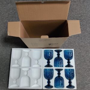 Verres à vin bleus, gobelets, ensemble de verrerie vintage colorée, tasses à tige motif tournesol pour mariages, fêtes, bars et restaurants - Product Image 4