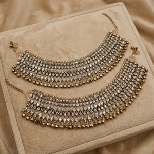 สร้อยข้อเท้าผู้หญิงแบบมุกประดับ Kundan  โลหะผสมชุบโรเดียมสีขาว ปรับขนาดได้  สำหรับเจ้าสาว  แฟชั่นคลาสสิก งานแต่งงานแบบอินเดีย - Product Image 3
