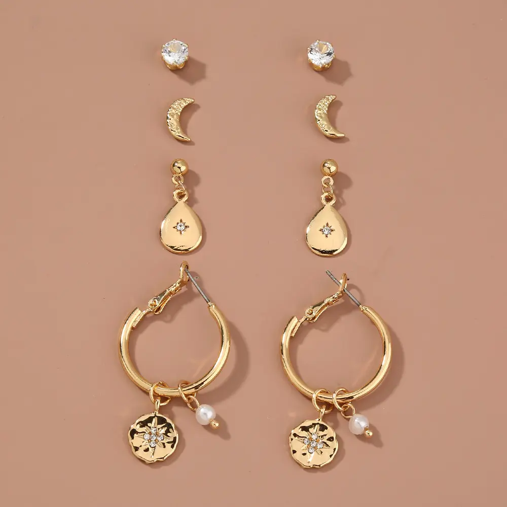 Fashion Jewellery Irregular Style Elegant Women Jewelry Star And Moon Earrings Set