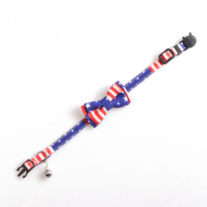 Nuevo Collar para Gato con Bandera Americana, Lazo y Campana, Cierre de Hebilla, Venta Caliente Transfronteriza, Venta Directa de Fábrica - Product Image 3