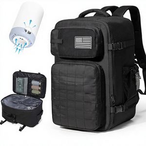 Sac à dos de voyage tactique en denim, approuvé pour le transport en cabine, avec compression, grande capacité, bretelles épaisses, noir - Product Image 1