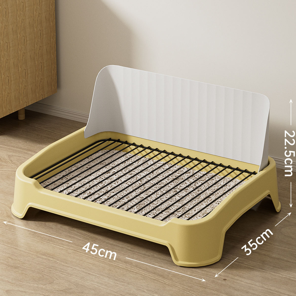 Toilette pour chien extra large de 45 cm avec panneau [jaune et blanc]