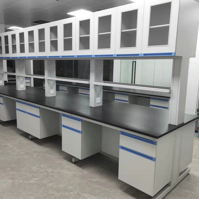 Modular Laboratory Furniture Steel & Wood Structure Center Table Lab Desk Workbench Side Cabinet with Hanging Cabinet