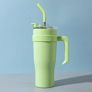 Insulated Car Ice Bully <b>Handle</b> <b>Travel</b> Tumbler 40oz <b>Mug</b> Lid Straw Anti-Slip OEM ODM Custom Color - Product Image 1