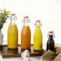 Bouteille en verre ronde vide pour jus de fruits, lait, boissons, 750 ml, 1000 ml, avec couvercle à rabat