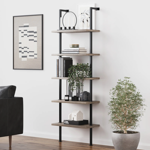 Estantería moderna de <span class=keywords><strong>madera</strong></span> de roble de 5 estantes, superventas, <span class=keywords><strong>escalera</strong></span> abierta de montaje en pared con marco de Metal negro Industrial para comedor - Product Image 4