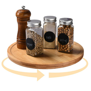 Bamboo Wood <b>Rotating</b> <b>Spice</b> <b>Rack</b> Lazy Susan Kitchen Storage Turntable Multi Function Rustic Design - Product Image 1