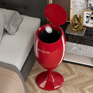 Wine Glass Trash Can 8403 White Flip Top Lid Indoor Waste Bin for Bedroom Living Room Kitchen - Product Image 3