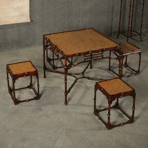 Chinese Style <b>Bamboo</b> Dining Table Set 4 Piece Antique Design Durable Tea Table For Dining Room - Product Image 3
