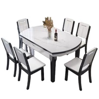 Table à manger ronde extensible moderne en verre avec finition brillante, ensemble table et chaises pliables pour la maison, le bureau et le salon