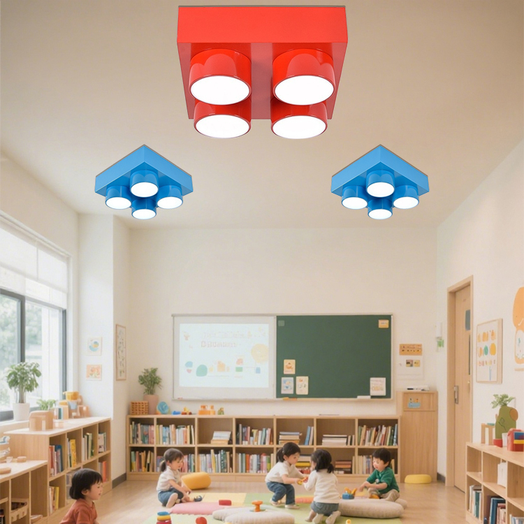 Creative Block Pattern Pendant Light 24W 40cm Square LED for Kids Playroom Educational and Decorative Ceiling Lighting