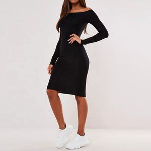 Weixin abito Midi manica lunga Bardot nero - Product Image 3