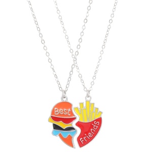 2 uds. Collar de hamburguesa de Metal a la moda para patatas fritas, collar con colgante de corazón de amor separado colorido para pareja, joyería para buenos amigos - Product Image 1
