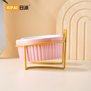 Gamelle surélevée double Ripai pour chat, support pour nourriture et eau, couleurs blanc, rose, or - Product Image 4