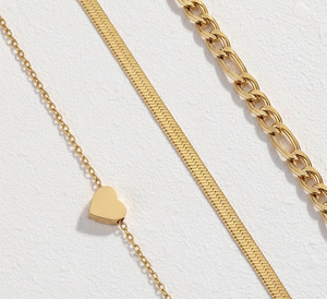Juego de Joyería de 3 Piezas Chapado <span class=keywords><strong>en</strong></span> <span class=keywords><strong>Oro</strong></span> para Mujer, Elegante y Moderno, con Pulseras Apilables de Eslabones Cubanos y Cadena, Regalo de Moda - Product Image 2