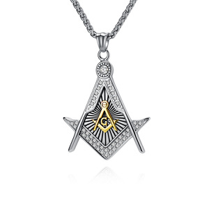 Cross-border yunnique trendy <b>titanium</b> steel gold-plated diamond Freemason necklace for men, punk style, colorfast, - Product Image 5