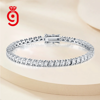 Bracelet tennis classique en argent S925 avec moissanite ronde sertie à griffes, couleur D VVS, pierres continues, pour femme