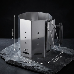 Allume-<span class=keywords><strong>charbon</strong></span> de qualité supérieure en acier inoxydable avec double poignée, allumage rapide, allume-barbecue avec grille métallique interne - Product Image 2