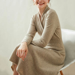 Abito in Maglia all'Ingrosso, Elegante e Aderente, Maniche Lunghe, Personalizzabile, <span class=keywords><strong>Vestito</strong></span> Lungo in Cashmere per <span class=keywords><strong>Donna</strong></span>, Autunno-Inverno - Product Image 3