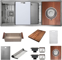 Évier de cuisine carré encastré en acier inoxydable 304 de 45 pouces, design moderne fait main, grande capacité