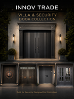 Porte d'entrée double moderne et personnalisée pour villa, avec panneaux en verre, pour maison classique en briques