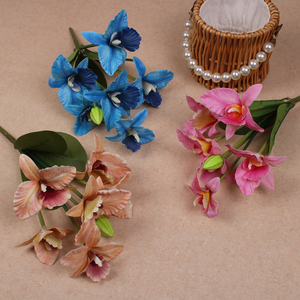 Ramo de Orquídeas Cattleya de Seda de 7 Cabezas, Estilo Moderno, Hecho a Mano, de Larga Duración, para Sala de Estar o Mesa de Comedor - Product Image 1