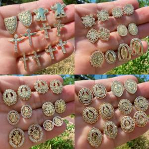 BD-B8124 बड़े/मध्यम/छोटी गेंद अर्रिंग स्टड क्रॉस लड़के के आकार के क्यूबिक जिरकॉन इयररिंग 18k सोने की जुताई - Product Image 3