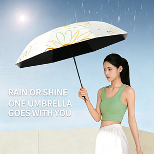 ร่มพับลายดอกไม้แบบพกพาสำหรับผู้หญิง กาวสีดำ UPF50+ ป้องกันรังสียูวี ร่มกันแดดกันฝนอเนกประสงค์ - Product Image 3