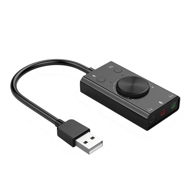 External USB Sound Card Stereo Mic Speaker Headset Audio Adapter Mute Switch Volume Adjustment Free Drive