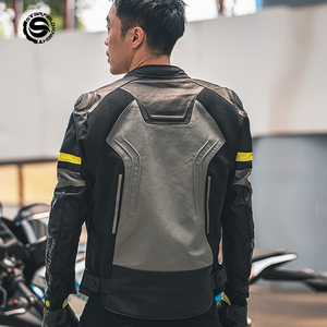 メンズ本革オートバイジャケット4シーズンスポーツウェア & オートレーシングコート大人用ブラック/グレー - Product Image 3