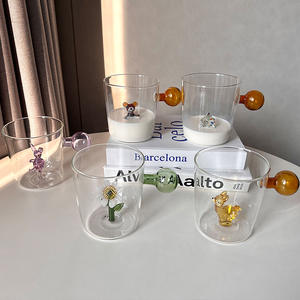 Taza de agua de vidrio de borosilicato alto estilo de dibujos animados tridimensional para el hogar moderno lindo diseño de una sola capa para fiestas para beber - Product Image 4