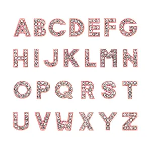 流行Y2K字母DIY制作8毫米合金水钻钻石玫瑰金a-z滑动字母女性狗项圈滑动字母魅力
