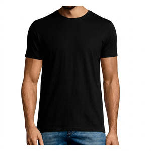เสื้อยืดคอกลมแขนสั้นทรงโอเวอร์ไซส์สำหรับผู้ชาย สีดำ ผ้าฝ้ายถัก 100% พิมพ์ลายตัวอักษรแนวสตรีทด้านหน้า ระบายอากาศได้ดี - Product Image 4