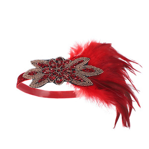 Gatsby Feather <b>Headband</b> Women Vintage <b>Beaded</b> Hair Band Roaring 20s Costume Headpiece For Halloween Masquerade Theme Party - Product Image 3