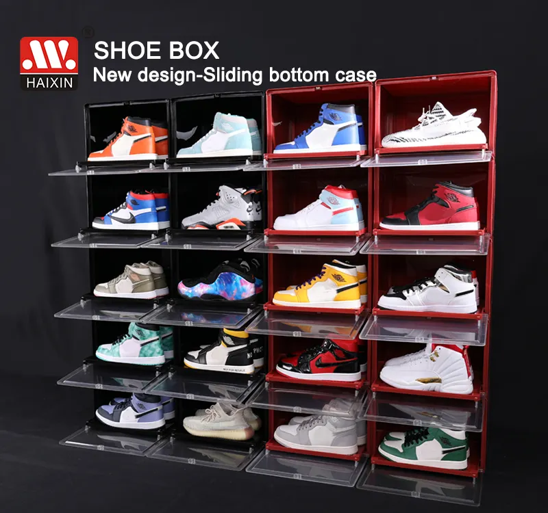 Haixinホット販売高品質透明プラスチック靴箱積み重ね可能な靴箱プラスチック