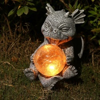 Figurines en résine de dragon, lumières LED solaires, style boule magique, finition naturelle, support au sol, ornement extérieur pour jardin