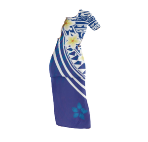 Mikronesien <span class=keywords><strong>Mumu</strong></span>-Stil Übergröße Damen Maxikleid Blau Schulterfreies Kurzarm-Kleid mit Quadratischem Ausschnitt Locker Geschnitten - Product Image 1
