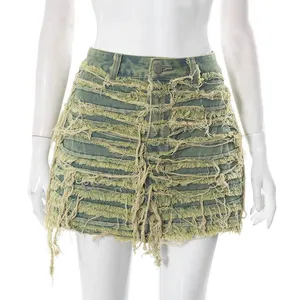 DIZNEW 2024 Women's Clothing Mini Skirt Summer Plus Size Sexy Catwhiskers Denim Skirt For Women