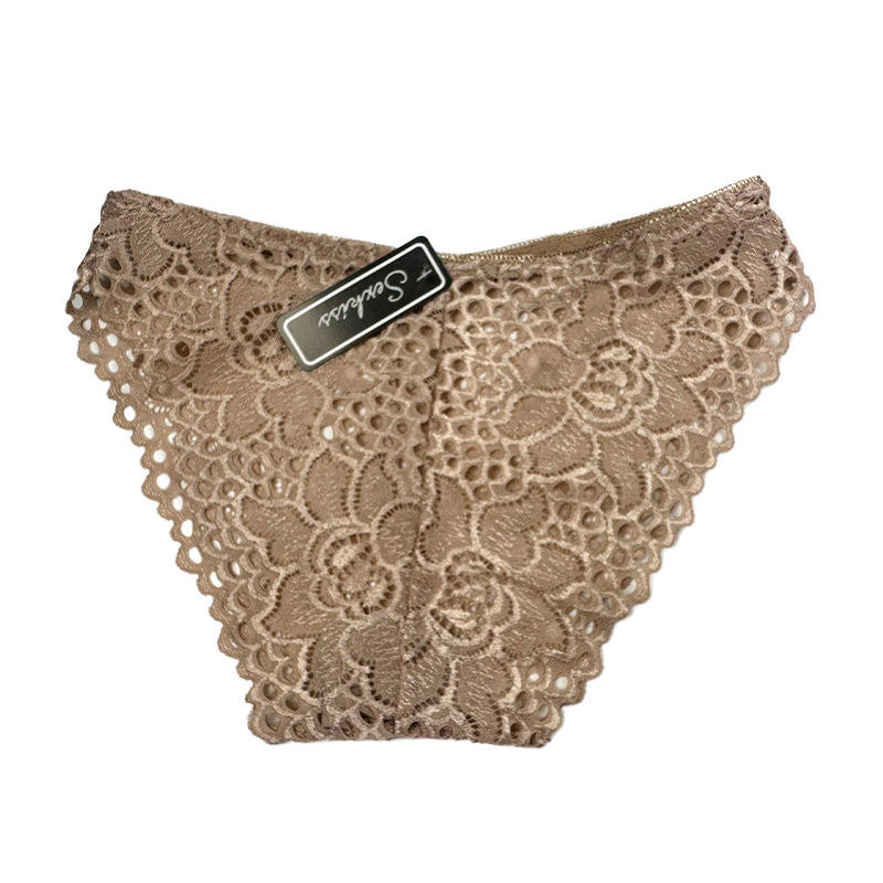 Ribbed Thread Cotton Lace Panties Solid Color Black Mid-rise Underwear for Cheap Wholesale Price in Dozen Pack 12