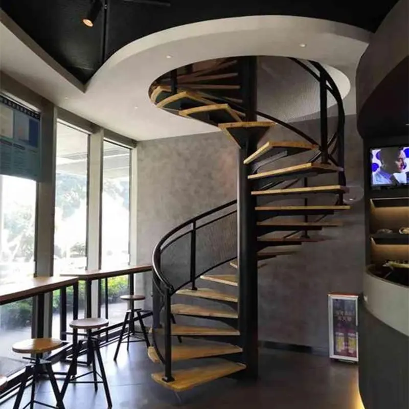Escalera de espiral modular de hierro forjado, barandilla de pvc, casa dúplex, diseño de estructura