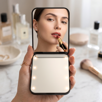 Miroir de maquillage compact en plastique LED pour fille, miroir de poche portable miniature avec grossissement 1X/3X