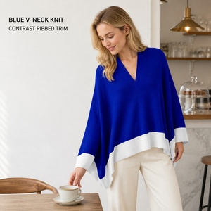 <span class=keywords><strong>Cardigan</strong></span> Poncho da Donna Personalizzato OEM ODM <span class=keywords><strong>con</strong></span> Blocchi di Colore <span class=keywords><strong>a</strong></span> Contrasto, Maglione Oversize <span class=keywords><strong>con</strong></span> Scollo <span class=keywords><strong>a</strong></span> V, Sciarpa Avvolgente Aperta sul Davanti - Product Image 6