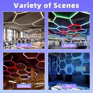 ETOP RGB LED Ceiling <strong>Lights</strong> 5-Grids <strong>Hexagon</strong> <strong>Panel</strong> for Garage IP54 for Party Gaming Basement Warehouse Barber Shop D.C Power - Product Image 5
